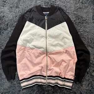 Tommy Hilfiger Black White Pink Colorblock Bomber Jacket